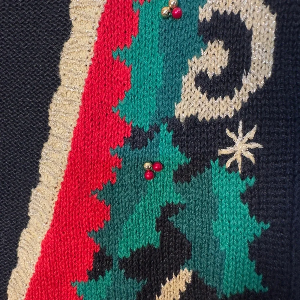 Norton McNaughton Vintage Christmas Holiday Vest Gold Trim Black Festive Party L